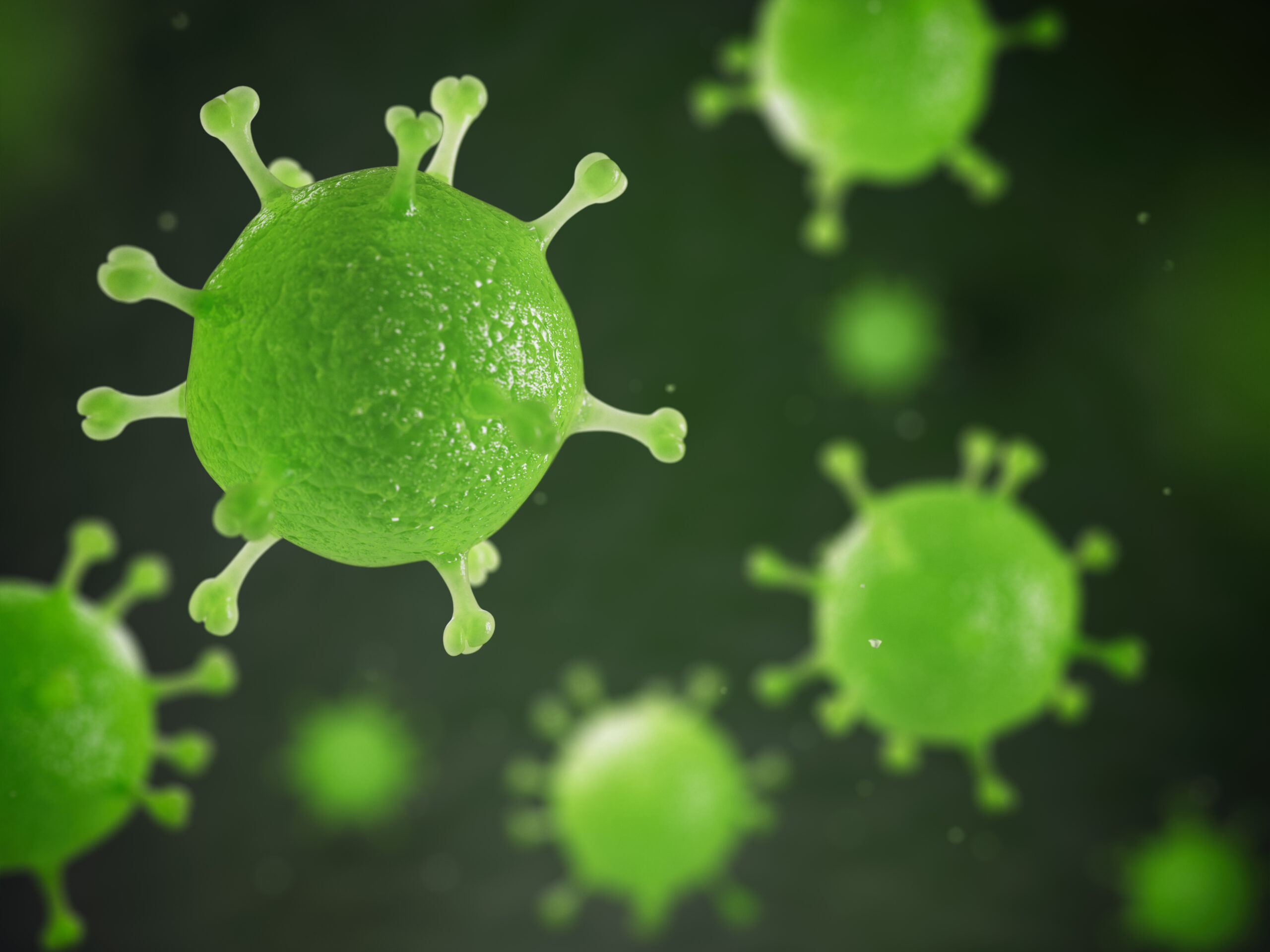 Human pathogenic virus and bacterias under microscope